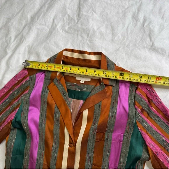 Sézane Multicolor Striped Button Down Blouse Copper Pink Green Parisian Chic S - Picture 11 of 12
